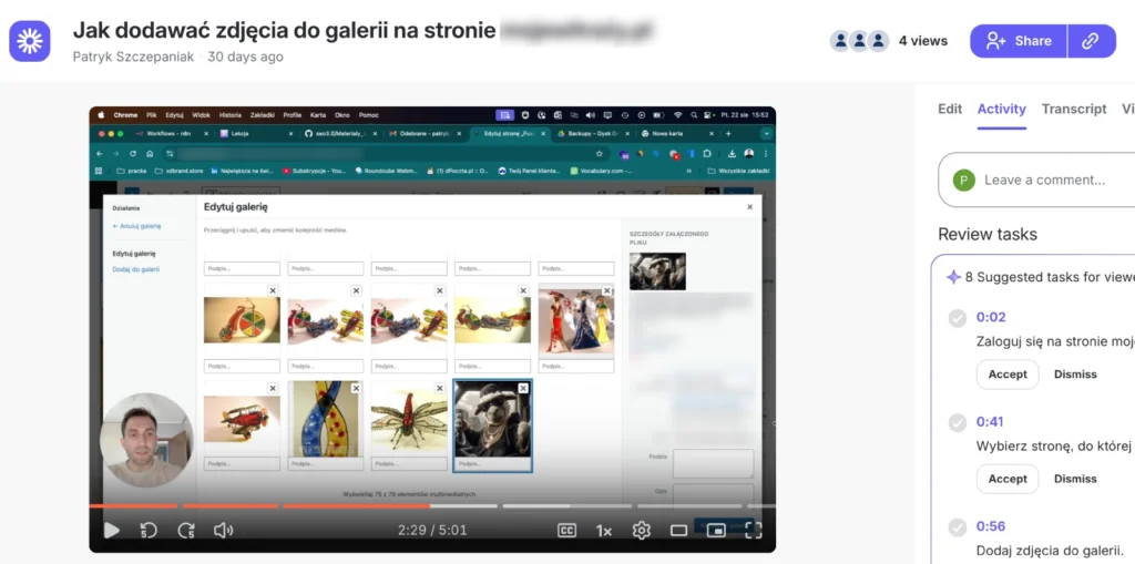 Loom dla Klienta, któremu tłumaczyłem jak dodawać zdjęcia do galerii na jego nowej stronie