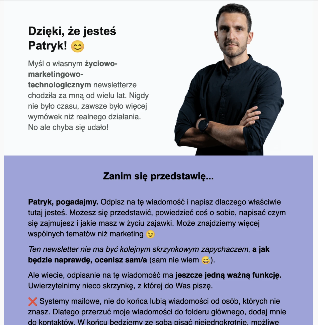 Mail powitalny w newsletterze 365 dni marketera