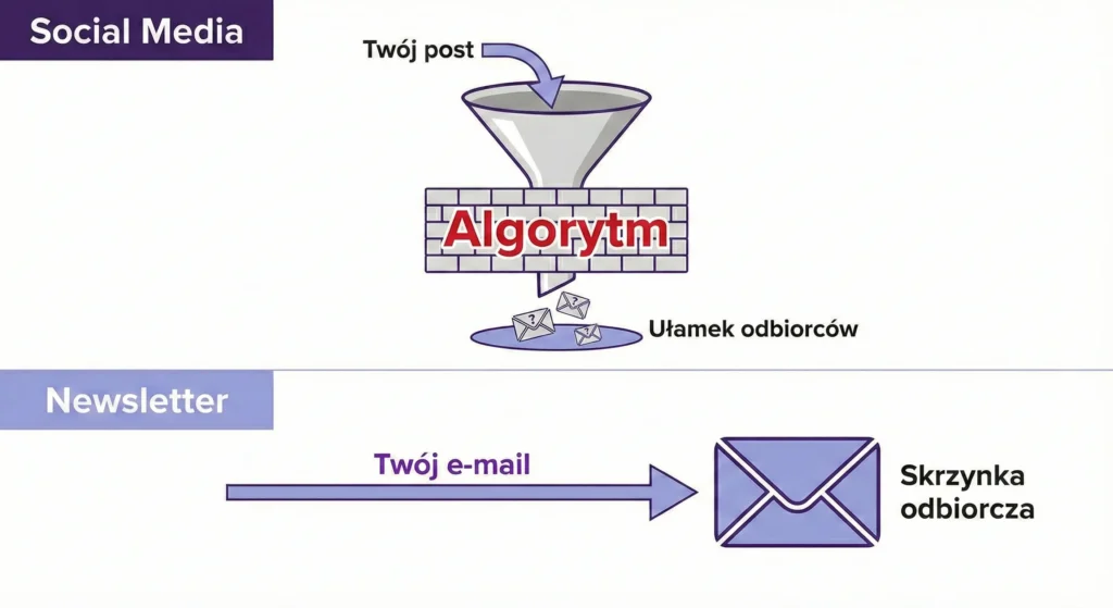 Różnica pomiędzy algorytmem w social mediach, a własną bazą newslettera