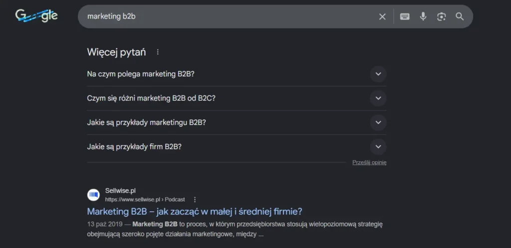 Więcej pytań w wynikach wyszukiwania Google