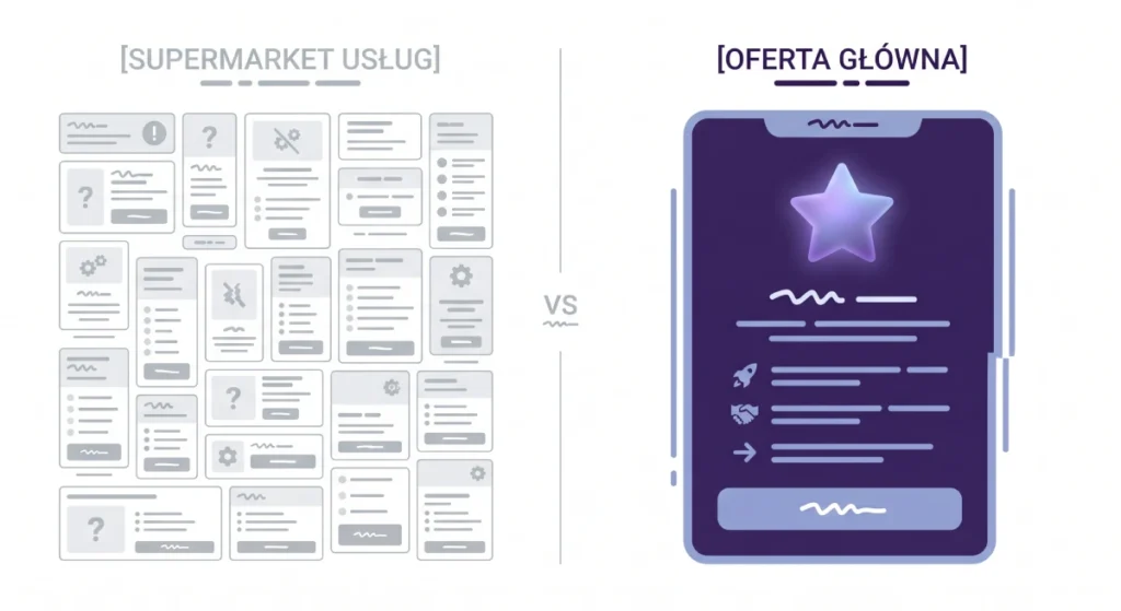 Porównanie modeli usług w B2B - chaotyczny cennik (supermarket usług) w kontrze do pojedynczej, mocnej oferty głównej (Core Offer)