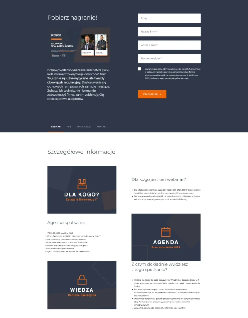 Landing page pod webinar z automatyzacją i followupami