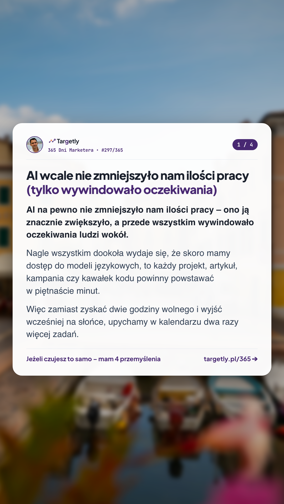 Relacja Instagram Stories 1080x1920px z tekstem na tle zdjęcia z Włoch wygenerowana przez asystenta AI w HTML i CSS